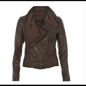 All Saints Dark Brown Leather Kaito Jacket